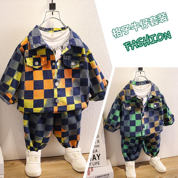 Set Due Pezzi in Cotone con Trama Plaid e Finitura Soft-Touch