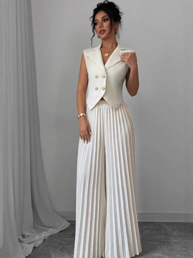 Completo Pantalone Elegante Smanicato con Dettagli Button-Down