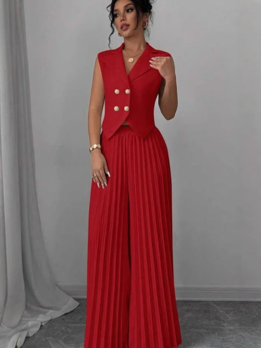 Completo Pantalone Elegante Smanicato con Dettagli Button-Down