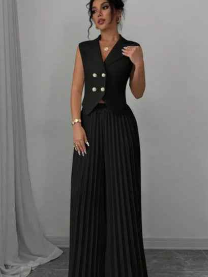 Completo Pantalone Elegante Smanicato con Dettagli Button-Down