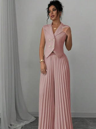 Completo Pantalone Elegante Smanicato con Dettagli Button-Down