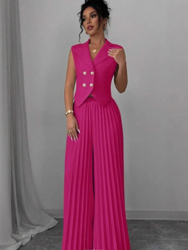 Completo Pantalone Elegante Smanicato con Dettagli Button-Down