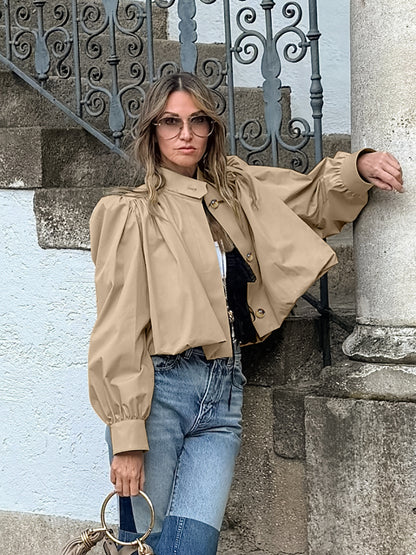 Trench Coat Leggero con Collo a Listino e Dettagli Plissé