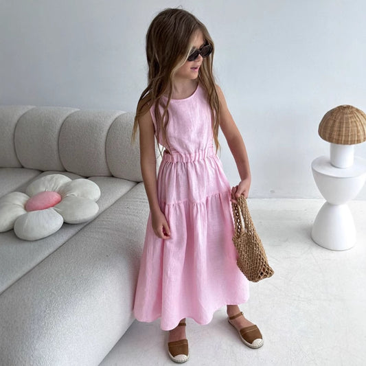 Abito a Trapezio in Misto Lino e Cotone con Taglio British Style