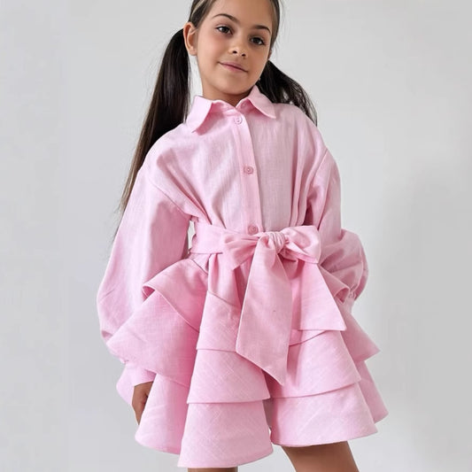 Abito a Trapezio in Puro Lino con Dettagli in Pizzo e Taglio JK Style