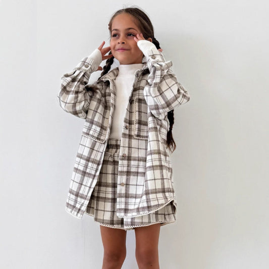 Completo Due Pezzi in Cotone a Quadretti con Giacca Monopetto e Pantaloni