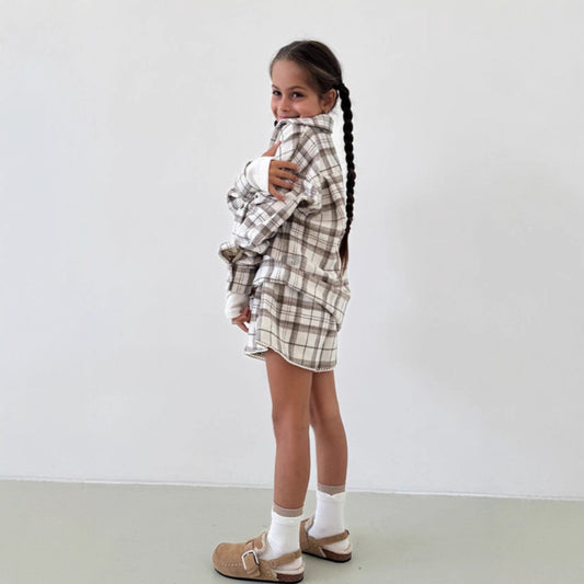 Completo Due Pezzi in Cotone a Quadretti con Giacca Monopetto e Pantaloni