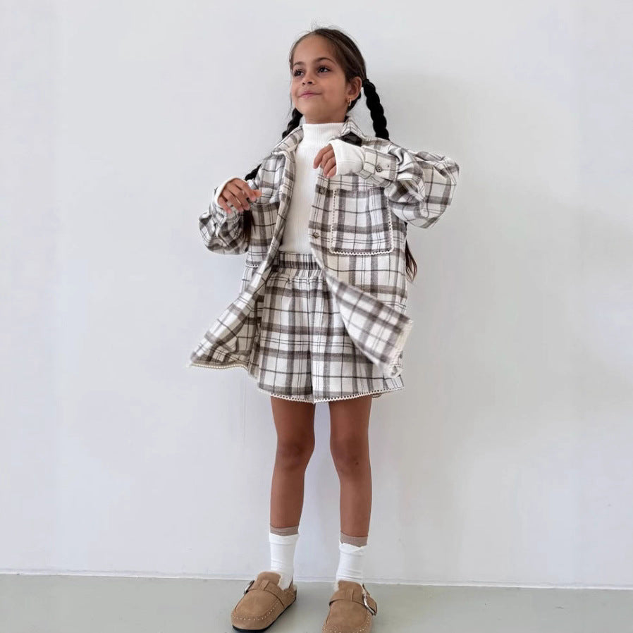 Completo Due Pezzi in Cotone a Quadretti con Giacca Monopetto e Pantaloni