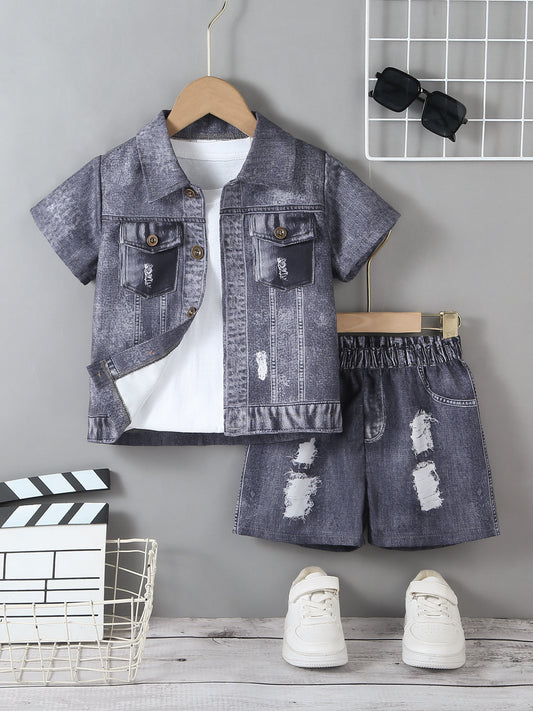 Completo Sartoriale Estivo Due Pezzi con Camicia a Maniche Corte e Shorts Coordinati