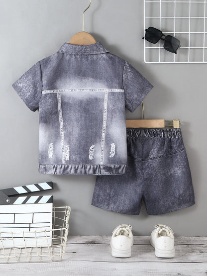 Completo Sartoriale Estivo Due Pezzi con Camicia a Maniche Corte e Shorts Coordinati