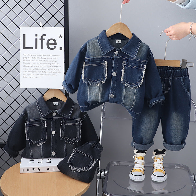 Completo Sartoriale in Tessuto Cowboy con Giacca Monopetto e Pantaloni Coordinati