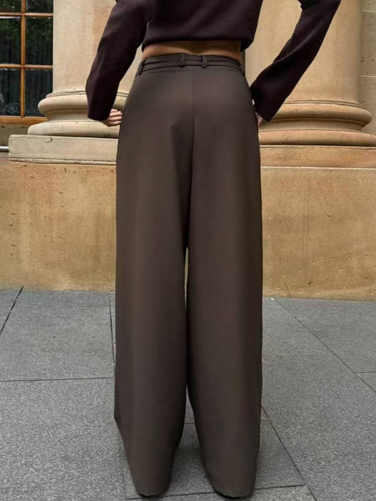 Pantaloni Wide-Leg a Vita Alta con Taglio Asimmetrico e Definizione Sartoriale