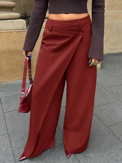 Pantaloni Wide-Leg a Vita Alta con Taglio Asimmetrico e Definizione Sartoriale