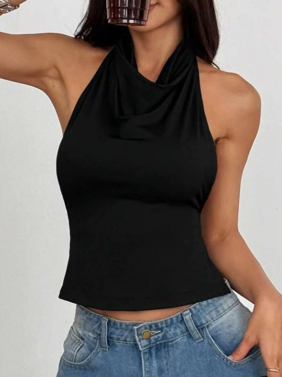 Top Halter in Maglia con Scollo all'Americana e Linea Tight-Fitting