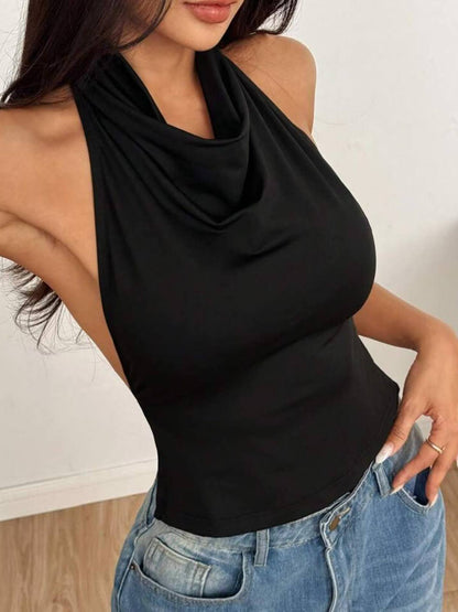 Top Halter in Maglia con Scollo all'Americana e Linea Tight-Fitting