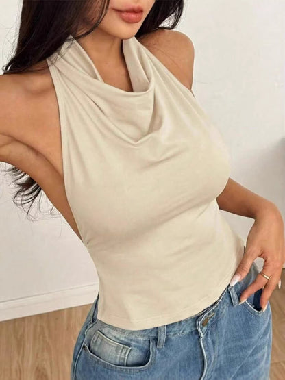 Top Halter in Maglia con Scollo all'Americana e Linea Tight-Fitting