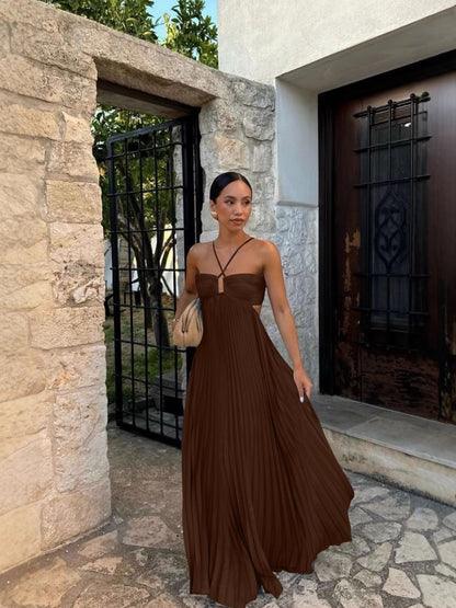 Abito Midi in Raso Drapery con Scollo a Fiocco e Gonna Plissettata