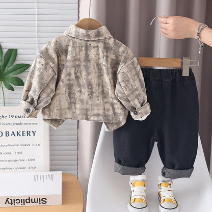 Completo Tre Pezzi in Cotone con Motivo Camouflage e Design Pullover