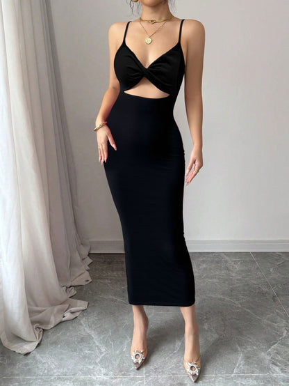 Maxi Dress in Maglia con Schiena Scoperta, Taglio "High Waist" e Dettagli Hollow