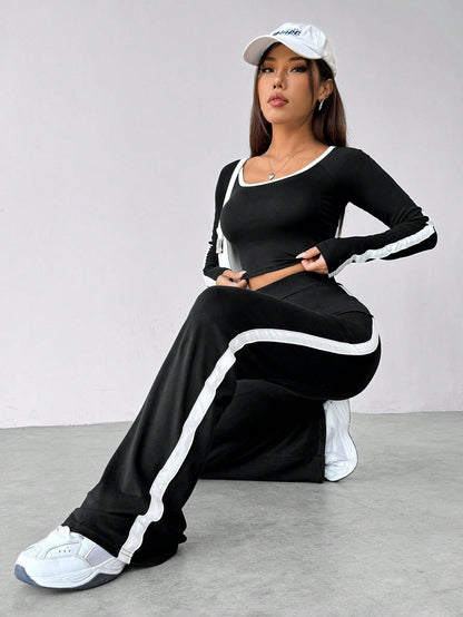 Coordinato Long Sleeve con Trousers in Tech-Fabric a Contrasto Cromatico