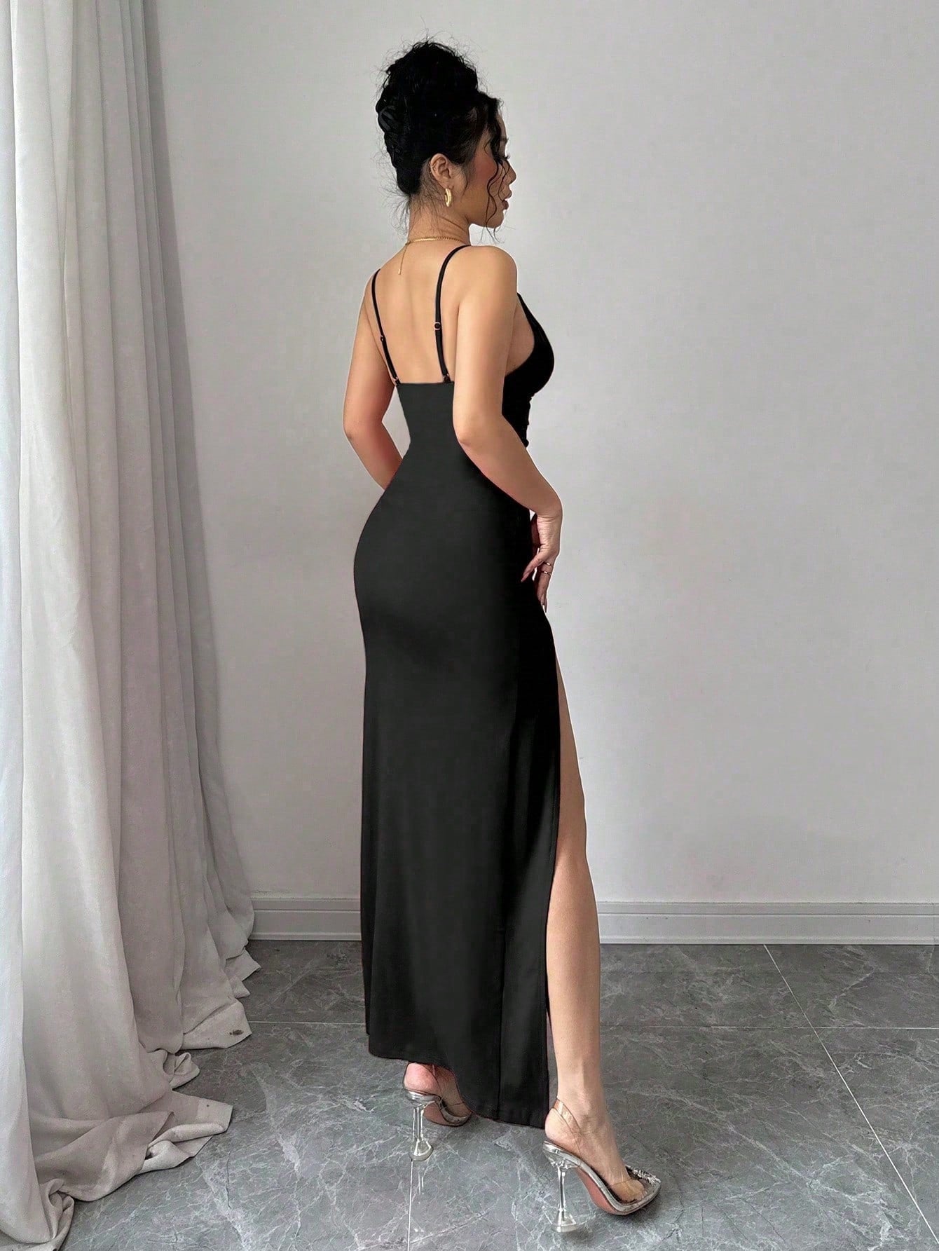 Maxi Slip Dress in Maglia con Schiena Scoperta, Dettaglio "Hollow Out" e Spacco Laterale
