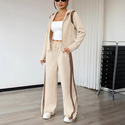 Coordinato Cardigan Hooded e Trousers con Dettagli "Lace-up" e Design Color Contrast