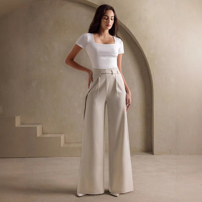 Pantaloni Wide-Leg "Fake Two Pieces" con Dettagli 3D e Taglio High-Waisted