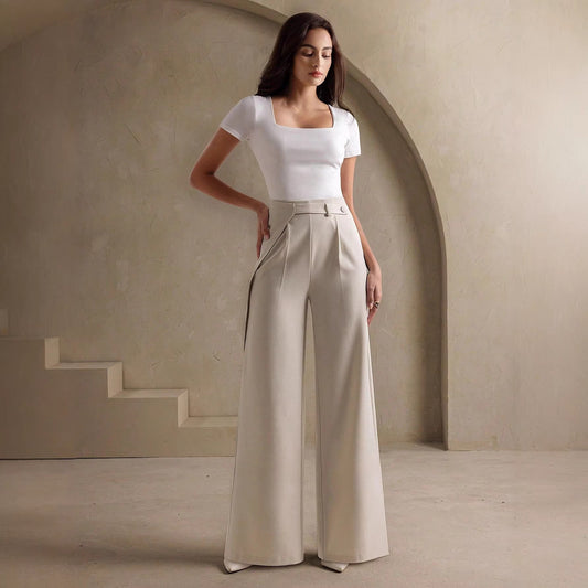 Pantaloni Wide-Leg "Fake Two Pieces" con Dettagli 3D e Taglio High-Waisted