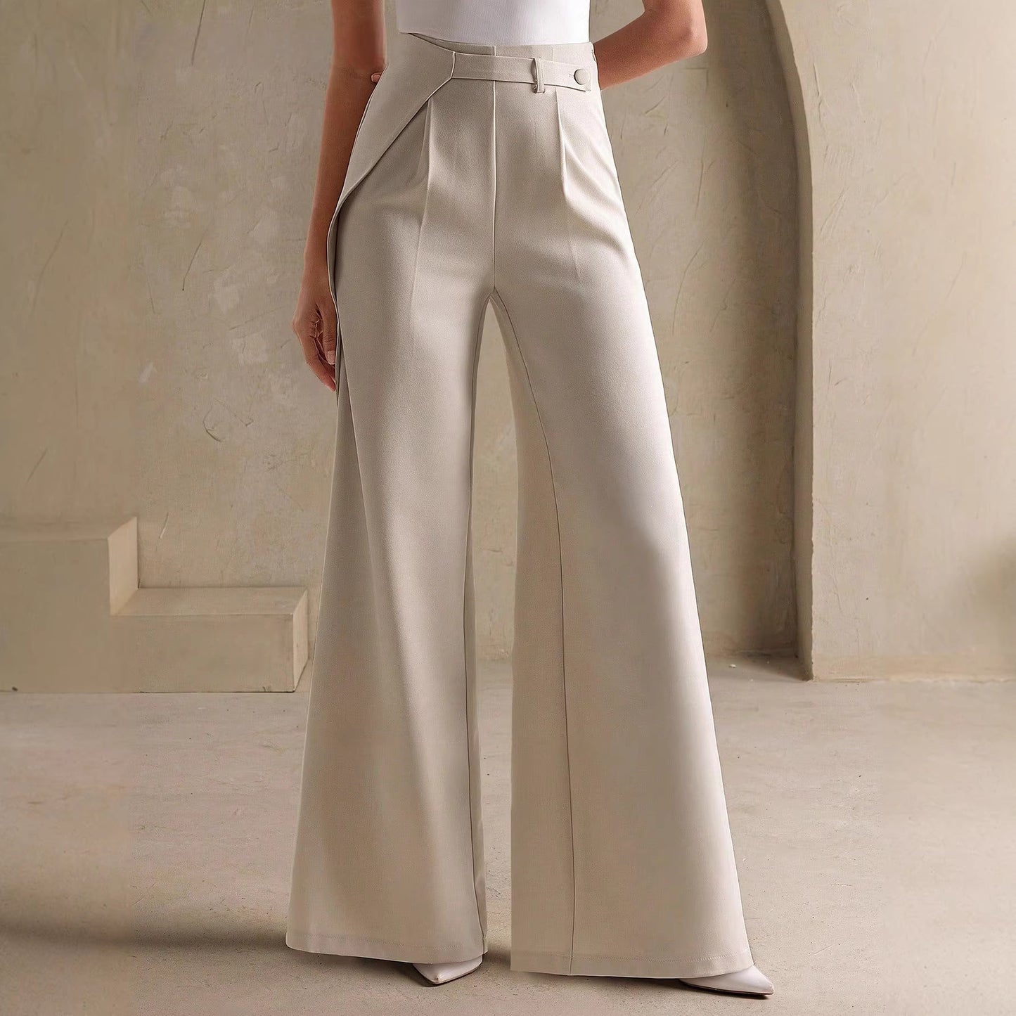 Pantaloni Wide-Leg "Fake Two Pieces" con Dettagli 3D e Taglio High-Waisted
