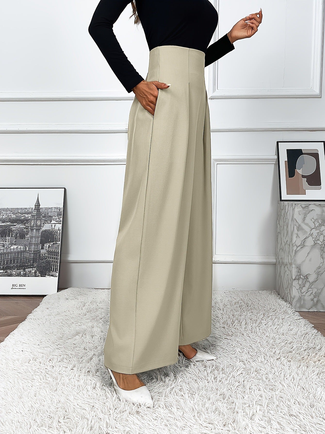 Pantaloni Wide-Leg Drapery a Vita Alta con Taglio "Elegant Commuting"