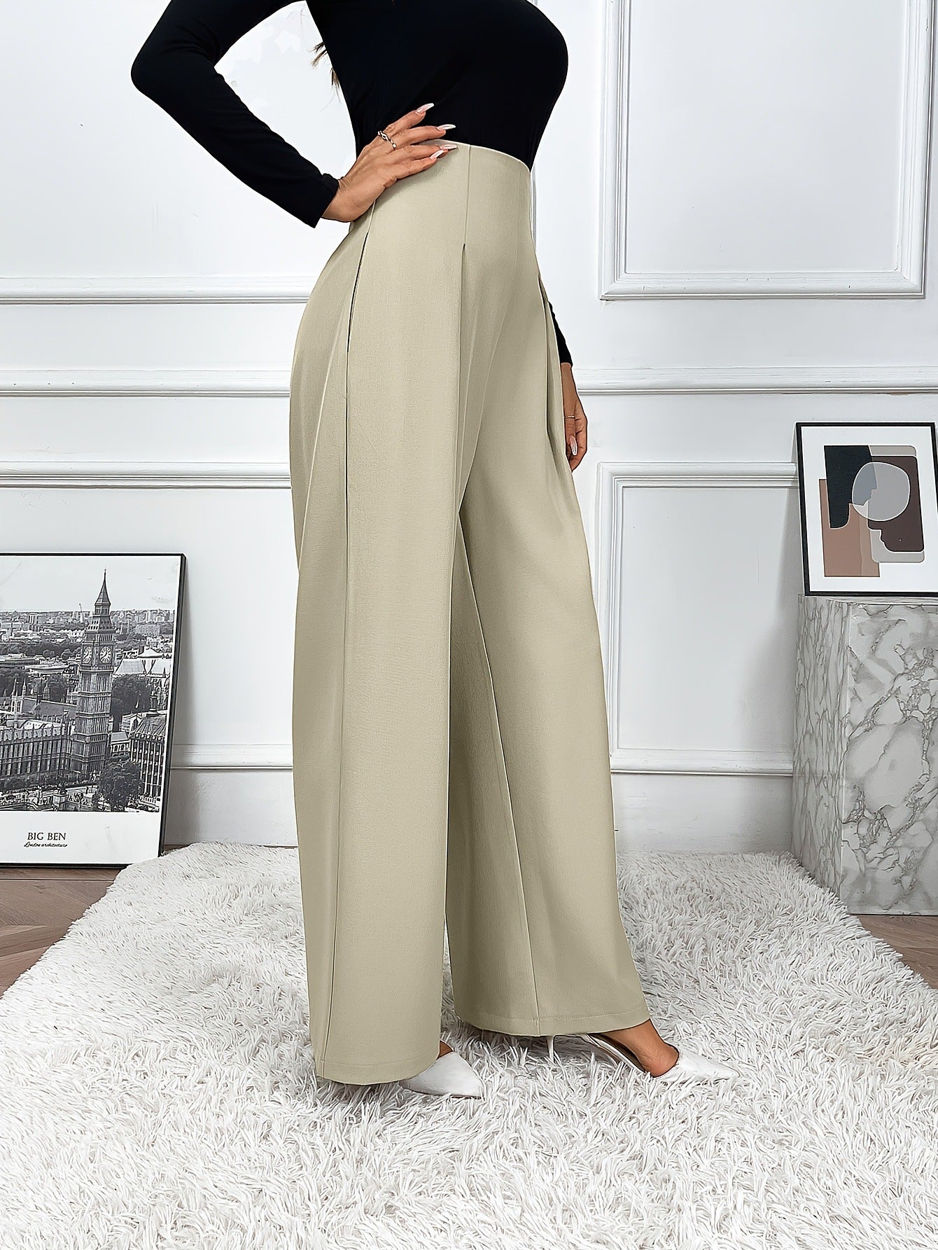 Pantaloni Wide-Leg Drapery a Vita Alta con Taglio "Elegant Commuting"