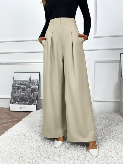 Pantaloni Wide-Leg Drapery a Vita Alta con Taglio "Elegant Commuting"