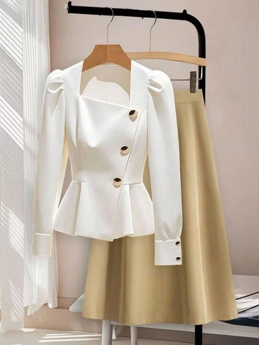 Completo "Small Suit" con Blazer e Gonna Lunga in Design Contrast Splicing