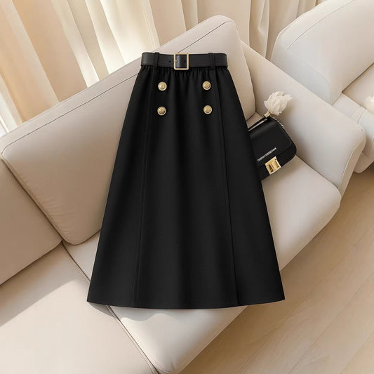 Gonna Lunga High-Waisted con Cintura Coordinata e Dettagli Button-Front