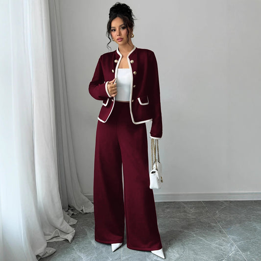 Completo Cardigan e Gonna "Xiaoxiangfeng" con Bottoni Metallici e Design Color Contrast