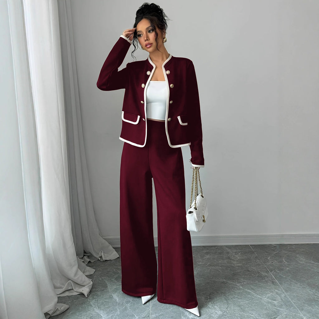 Completo Cardigan e Gonna "Xiaoxiangfeng" con Bottoni Metallici e Design Color Contrast