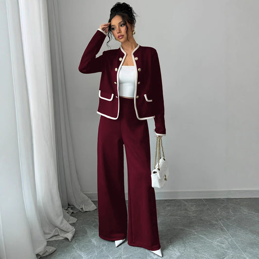 Completo Cardigan e Gonna "Xiaoxiangfeng" con Bottoni Metallici e Design Color Contrast