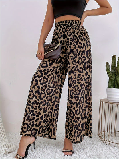 Pantaloni Wide-Leg Leopard Print con Vita Elastica e Taglio "Leisure Wind"