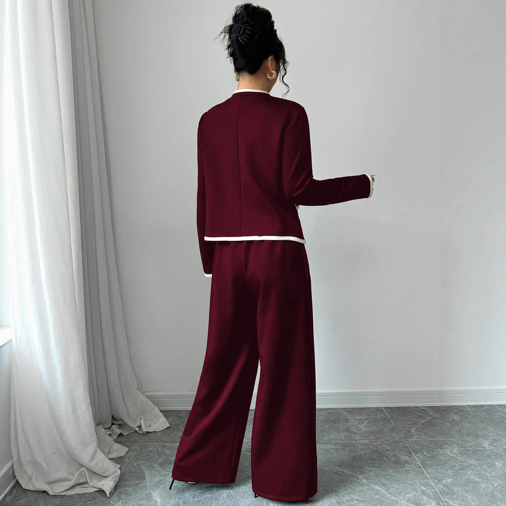Completo Cardigan e Gonna "Xiaoxiangfeng" con Bottoni Metallici e Design Color Contrast