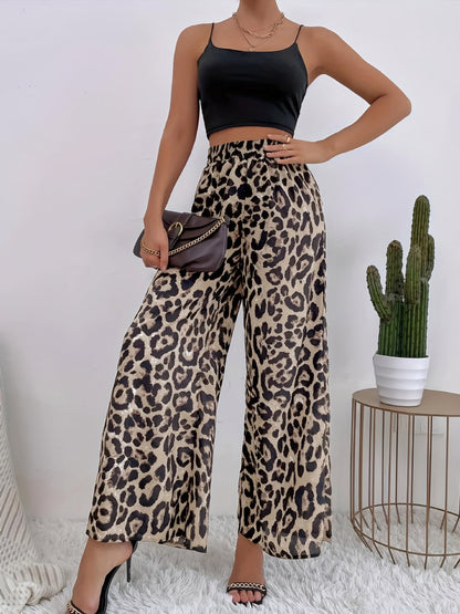 Pantaloni Wide-Leg Leopard Print con Vita Elastica e Taglio "Leisure Wind"