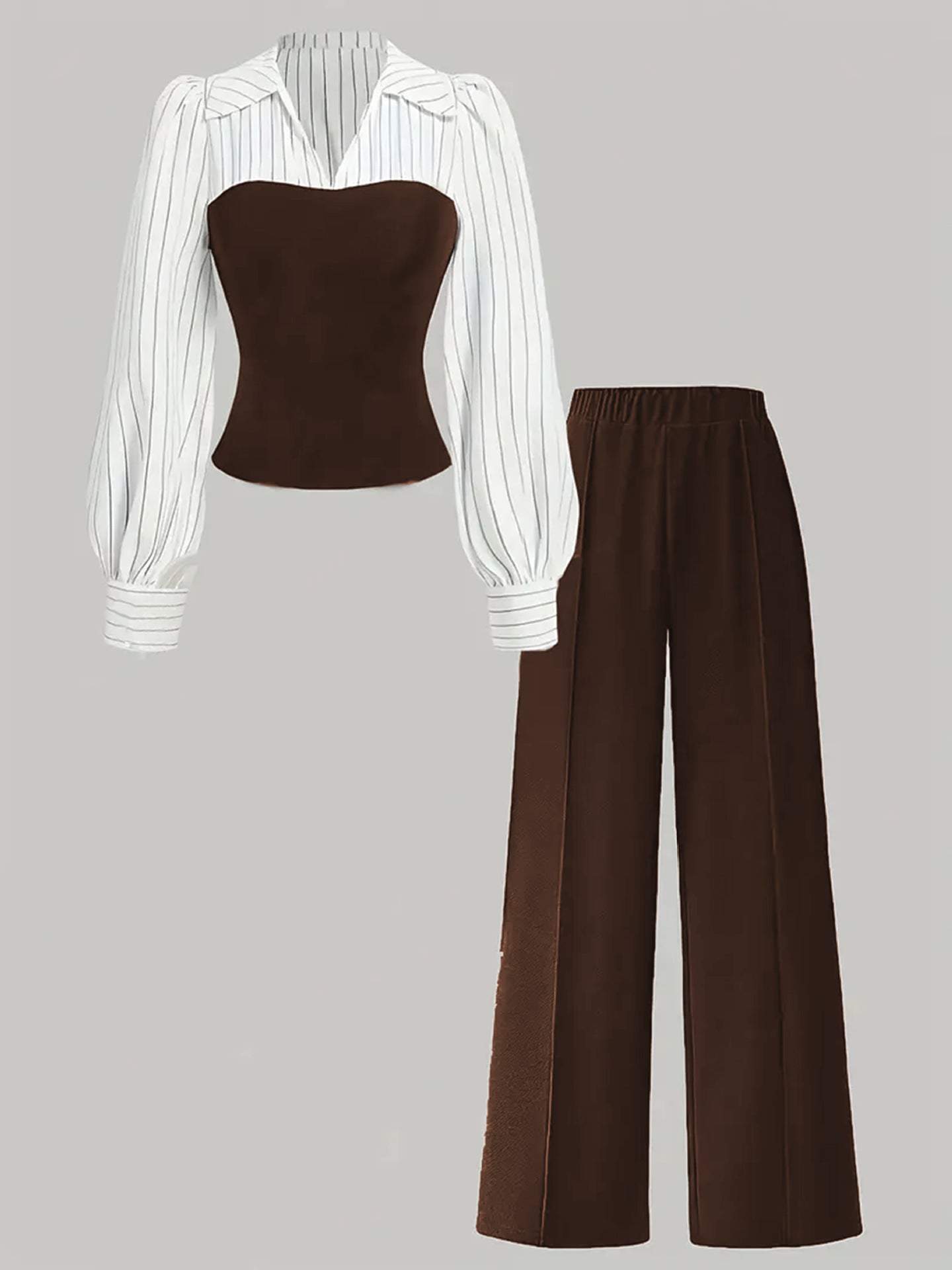 Completo Two-Piece "Lazy Style" con Camicia a Maniche Lunghe e Design Contrast Splicing