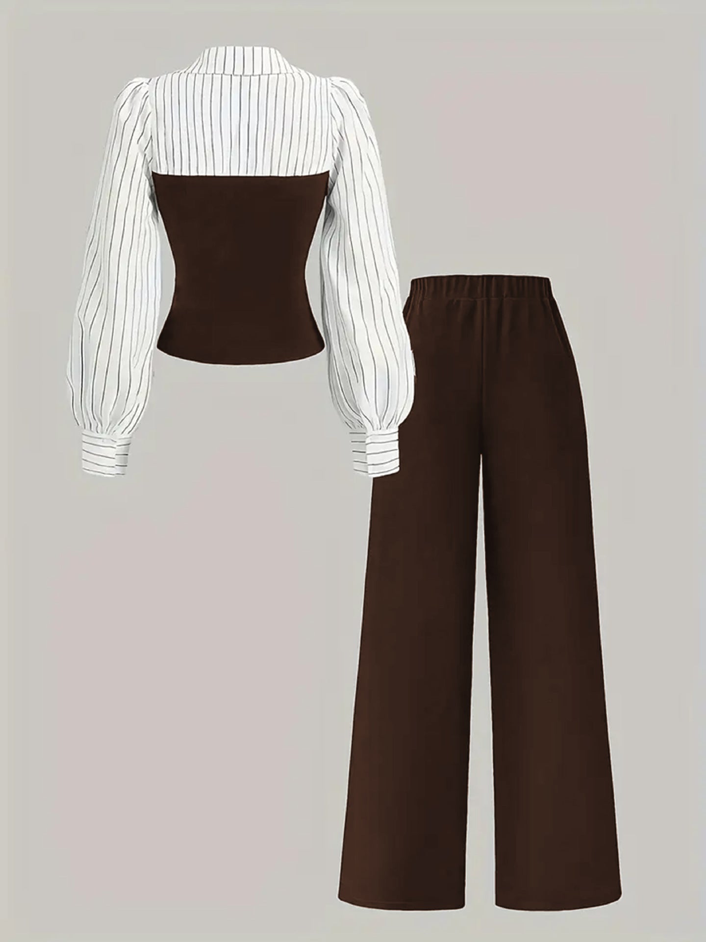 Completo Two-Piece "Lazy Style" con Camicia a Maniche Lunghe e Design Contrast Splicing
