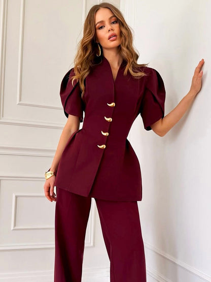 Camicia Cardigan Slim Fit a Maniche Corte con Scollo a V e Chiusura Single-Breasted