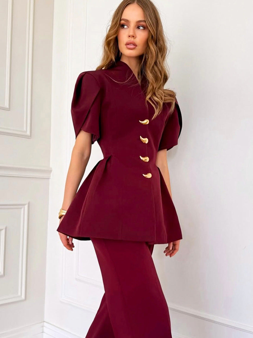 Camicia Cardigan Slim Fit a Maniche Corte con Scollo a V e Chiusura Single-Breasted