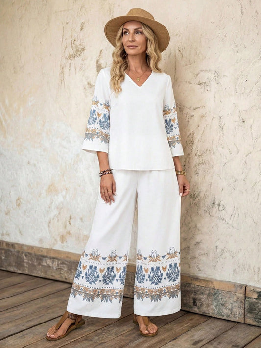 Completo Top Set "Artistic Retro" con Maniche a Balze e Taglio Irregolare