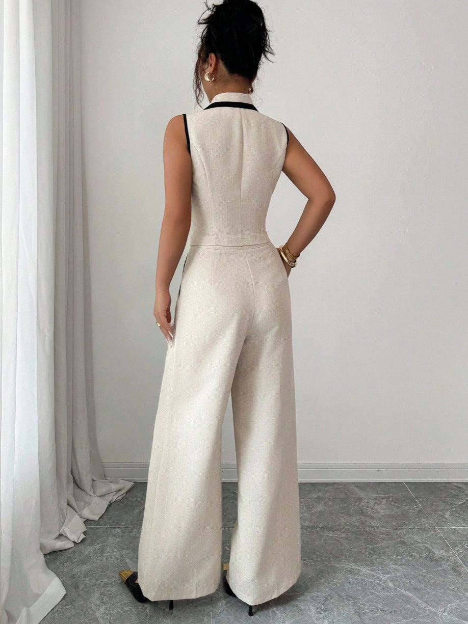 Completo Pants Suit Sleeveless con Design "Street Trendsetter" e Finitura Milky White