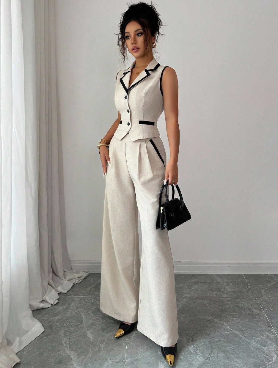 Completo Pants Suit Sleeveless con Design "Street Trendsetter" e Finitura Milky White
