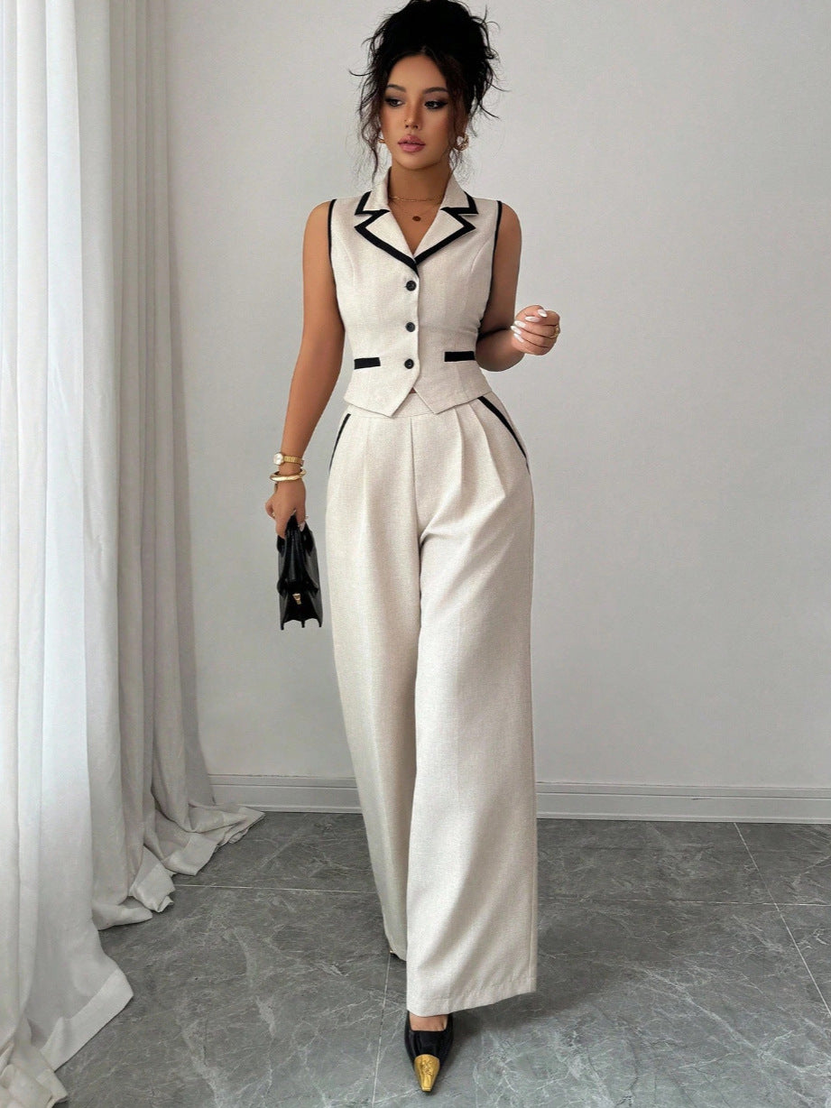 Completo Pants Suit Sleeveless con Design "Street Trendsetter" e Finitura Milky White