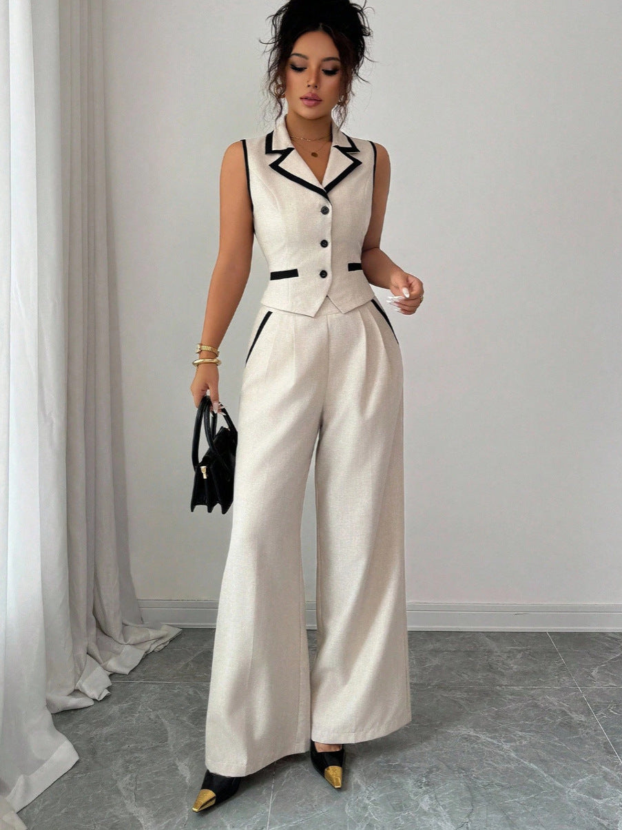 Completo Pants Suit Sleeveless con Design "Street Trendsetter" e Finitura Milky White