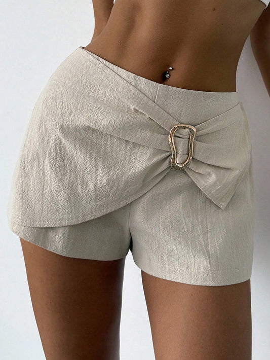 Short Skirt Asimmetrica in Puro Cotone Woven con Taglio Irregolare